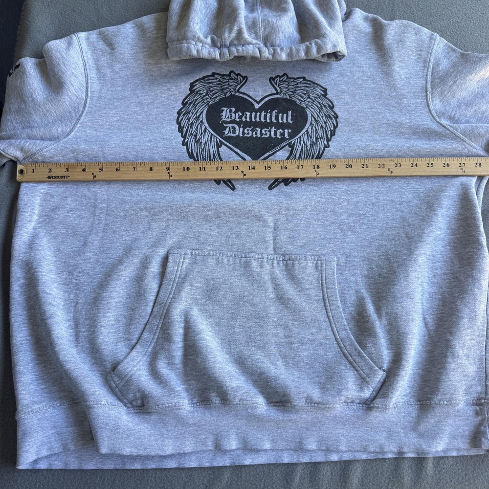 Beautiful Disaster Hoodie Womens 3X Gray Angel Wings Graphic Fleece Pullover - Picture 9 of 11